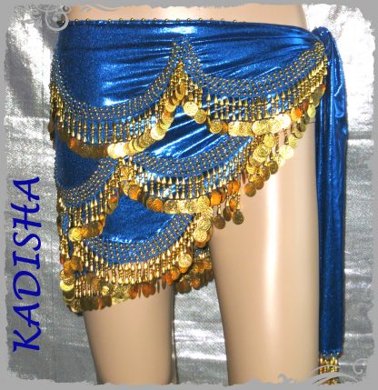 Hüfttuch in blau mit goldenen Münzen und Perlen, Größe M