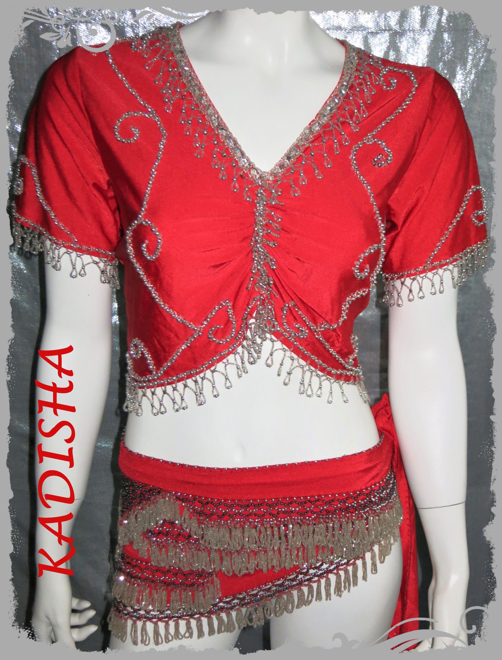 Set Oberteil und Hüfttuch in rot, 2-tlg, Größe XL