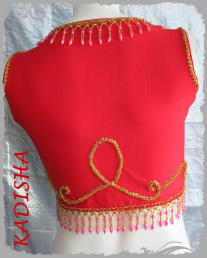 Set 3-tlg., Oberteil ohne Arm mit Armstulpen und Hüfttuch in rot, Größe S – Bild 2