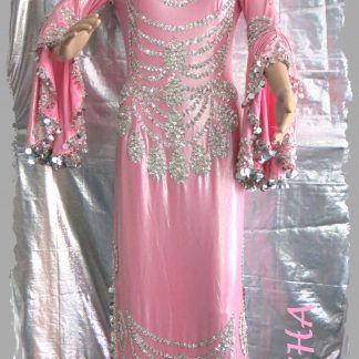Stocktanzkleid in rosa und silber aus Glanz-Lycra, Größe S