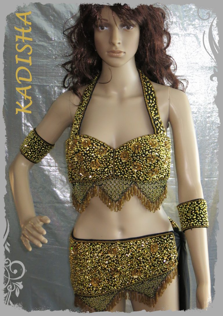 Bustier und Schärpe zum Binden in schwarz mit goldenen Perlen, Größe XS