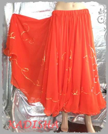 Bestickter Rock aus Chiffon in Orange mit passendem Schleier