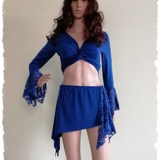 KOMBI Wickeltop und Hüftschmeichler, Mix aus Jersey und Spitze, royalblau, Größe L