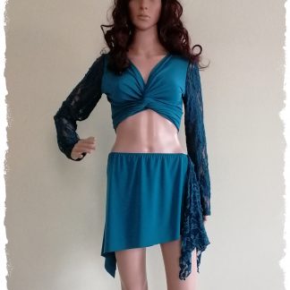 KOMBI Wickeltop und Hüftschmeichler, Mix aus Jersey und Spitze, petrol, Größe L