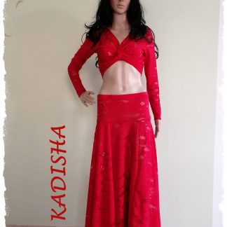KOMBI Wickeltop und Rock aus Ausbrenner-Jersey mit langen Ärmeln, tomatenrot, Größe L