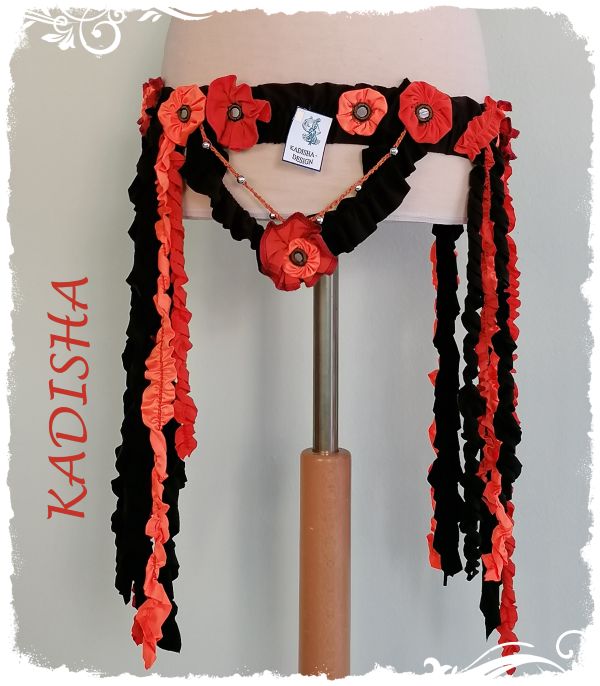 Tanz-Kostüm 5 teilig in den Farben braun und orange, Mix aus Jersey, Spitze und Pearl-Chiffon, Größe M – Bild 4