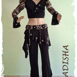 Tanz-Outfit Modern-Dance 4-teilig aus Jersey und Spitze im Leo-Print mit Ösen, Größe M