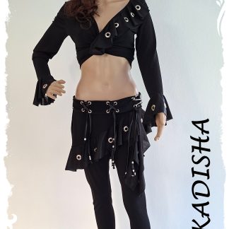 Gothik-Outfit oder Modern-Dance 4-teilig aus Jersey, Volant gelackt mit Ösen, Größe M