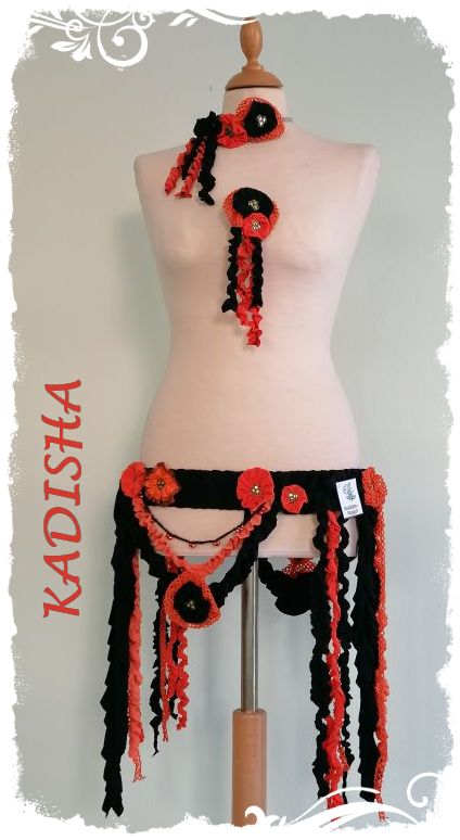 Tanz-Kostüm 6 teilig, Farbe schwarz und orange, Mix aus Jersey und Pearl-Chiffon, Größe M – Bild 3