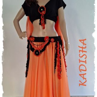 Tanz-Kostüm 6 teilig, Farbe schwarz und orange, Mix aus Jersey und Pearl-Chiffon, Größe M