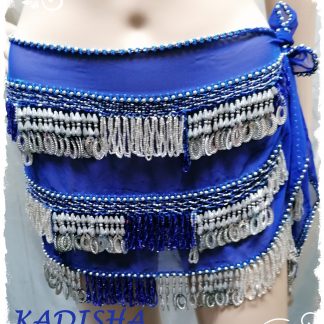Hüfttuch in royalblau mit silbernen Münzen und Perlen, Größe M