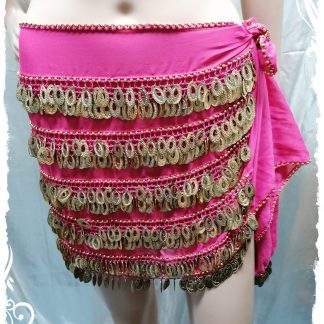 Hüfttuch in pink mit goldenen Münzen und Perlen, Größe L