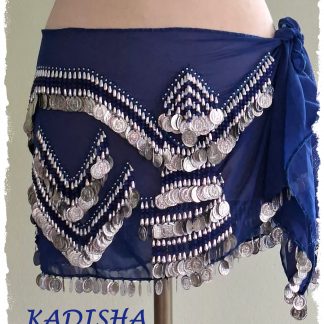 Hüfttuch aus Chiffon in blau, mit silbernen Münzen, Größe M