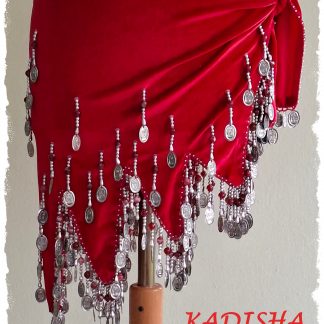 Hüfttuch aus rotem Stretchsamt mit silbernen Münzen, Gr. S - M