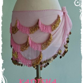 Hüfttuch in zartem rosa mit goldenen Perlen und Münzen, Größe M