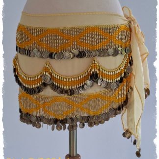 Hüfttuch aus Chiffon in hellem gelb mit goldenen Münzen, Größe L