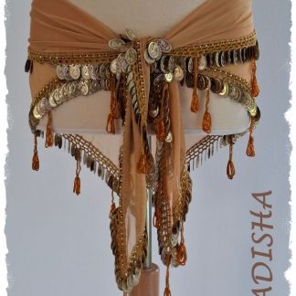 Dreiecktuch aus Chiffon in karamell mit goldenen Münzen, Einheitsgröße