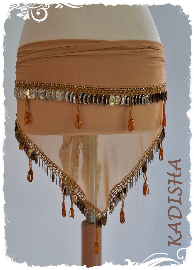Dreiecktuch aus Chiffon in karamell mit goldenen Münzen, Einheitsgröße – Bild 2