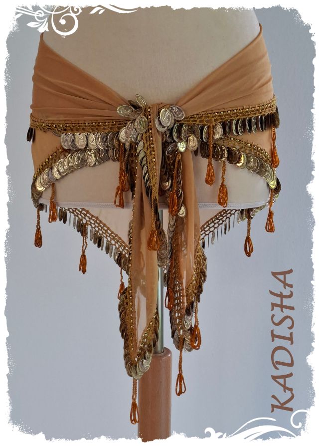 Dreiecktuch aus Chiffon in karamell mit goldenen Münzen, Einheitsgröße