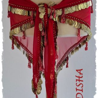 Dreiecktuch aus Chiffon in rot mit goldenen Münzen, Einheitsgröße