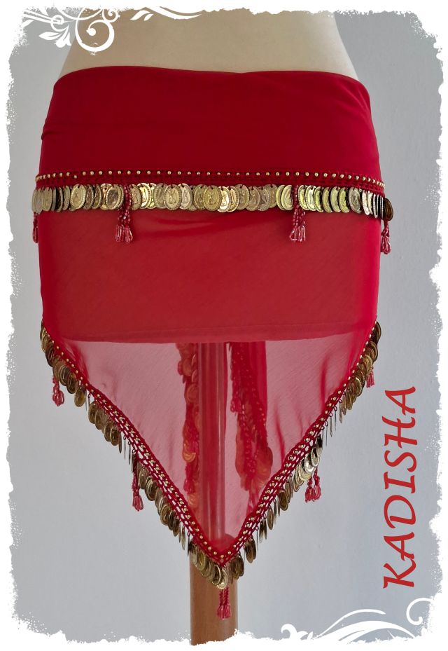 Dreiecktuch aus Chiffon in rot mit goldenen Münzen, Einheitsgröße – Bild 2