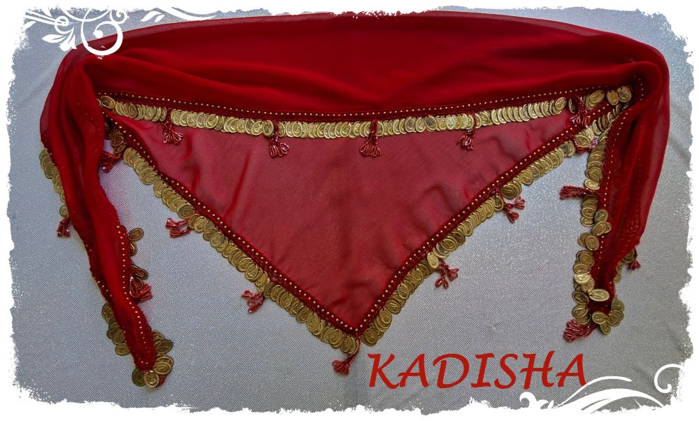 Dreiecktuch aus Chiffon in rot mit goldenen Münzen, Einheitsgröße – Bild 3