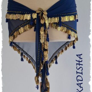 Dreiecktuch aus Chiffon in dunkelblau mit goldenen Münzen, Einheitsgröße
