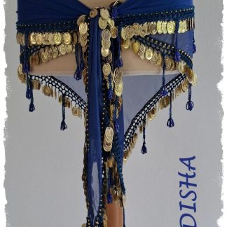 Dreiecktuch aus Chiffon gelackt in royalblau mit goldenen Münzen, Einheitsgröße