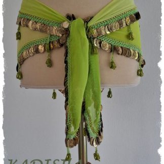 Dreiecktuch aus Chiffon im Farbverlauf limette mit goldenen Münzen, Einheitsgröße