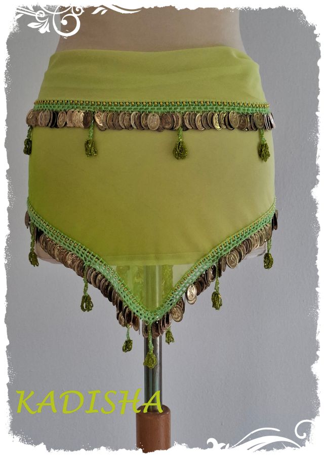Dreiecktuch aus Chiffon im Farbverlauf limette mit goldenen Münzen, Einheitsgröße – Bild 2