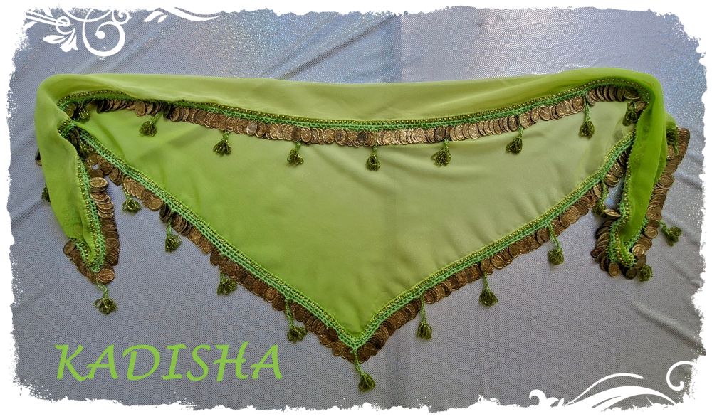 Dreiecktuch aus Chiffon im Farbverlauf limette mit goldenen Münzen, Einheitsgröße – Bild 3