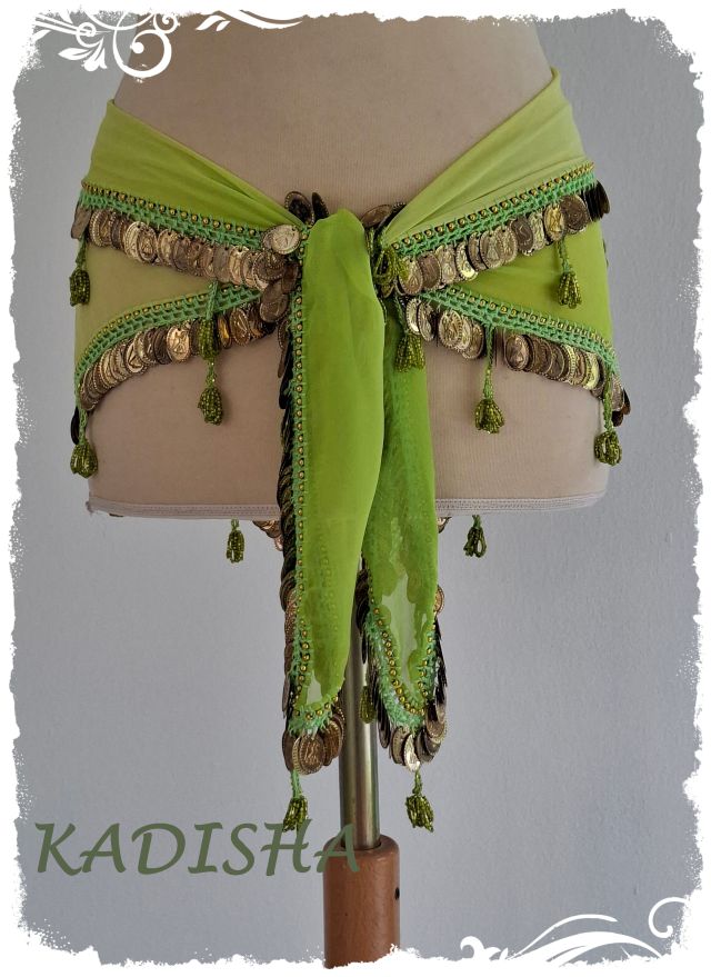 Dreiecktuch aus Chiffon im Farbverlauf limette mit goldenen Münzen, Einheitsgröße