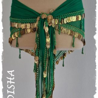 Dreiecktuch aus Chiffon in grün mit goldenen Münzen, Einheitsgröße