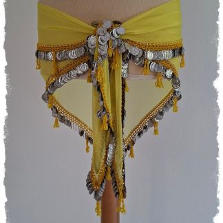Dreiecktuch aus Chiffon in zitronengelb mit silbernen Münzen, Einheitsgröße