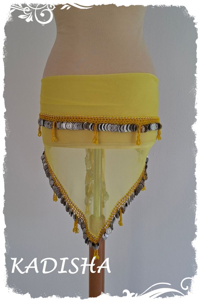 Dreiecktuch aus Chiffon in zitronengelb mit silbernen Münzen, Einheitsgröße – Bild 2
