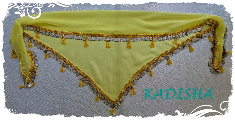 Dreiecktuch aus Chiffon in zitronengelb mit silbernen Münzen, Einheitsgröße – Bild 3