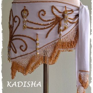 Hüfttuch in weiß mit goldenen und weißen Perlen, Größe L