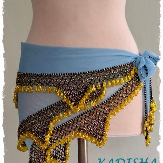 Hüfttuch in Dreieckform aus Chiffon in hellblau mit gelben Perlen, Größe S