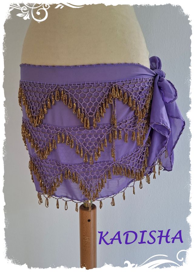 Hüfttuch aus Chiffon in flieder, mit goldenen Perlen, Größe M