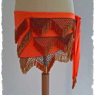 Hüfttuch aus Lycra in neonorange mit orangen und goldenen Perlen, Größe L