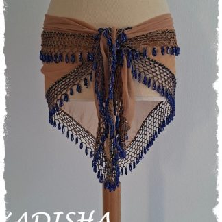 Dreiecktuch aus Chiffon in caramel mit blauen Perlen, Einheitsgröße