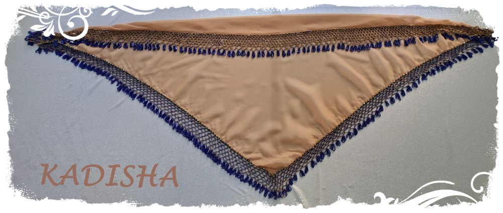 Dreiecktuch aus Chiffon in caramel mit blauen Perlen, Einheitsgröße – Bild 3