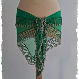 Dreiecktuch aus Chiffon in grün mit silbernen Perlen, Einheitsgröße
