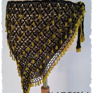 Hüfttuch gehäkelt in schwarz mit zitronengelben Perlen, Größe S/M/L