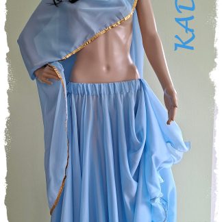 Rock weit und doppellagig mit Rollsaum in hellblau, Schleier mit Silberborte oder Goldborte, Größe M