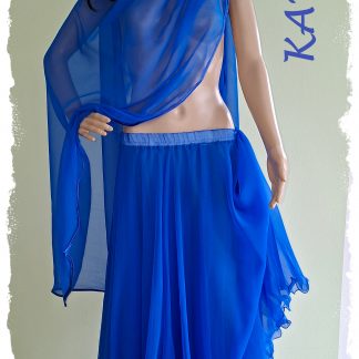Rock weit und doppellagig mit Rollsaum in royalblau mit Schleier, Größe L