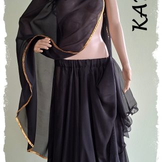 Rock weit und doppellagig mit Rollsaum in schwarz, Schleier mit Silberborte oder Goldborte, Größe L