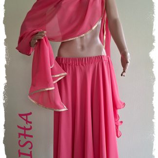 Rock weit und doppellagig mit Rollsaum in altrosa, Schleier mit Silberborte oder Goldborte, Größe L