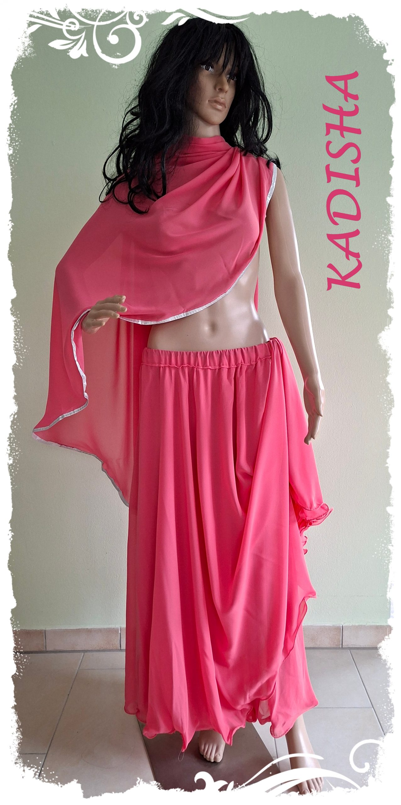 Rock weit und doppellagig mit Rollsaum in altrosa, Schleier mit Silberborte oder Goldborte, Größe L – Bild 2