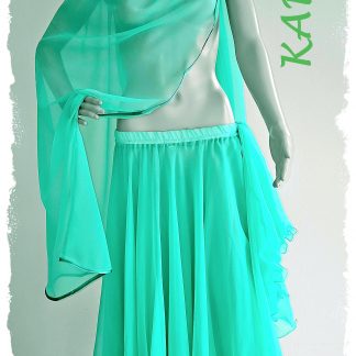 Rock weit und doppellagig mit Rollsaum in mint mit Schleier, Größe L